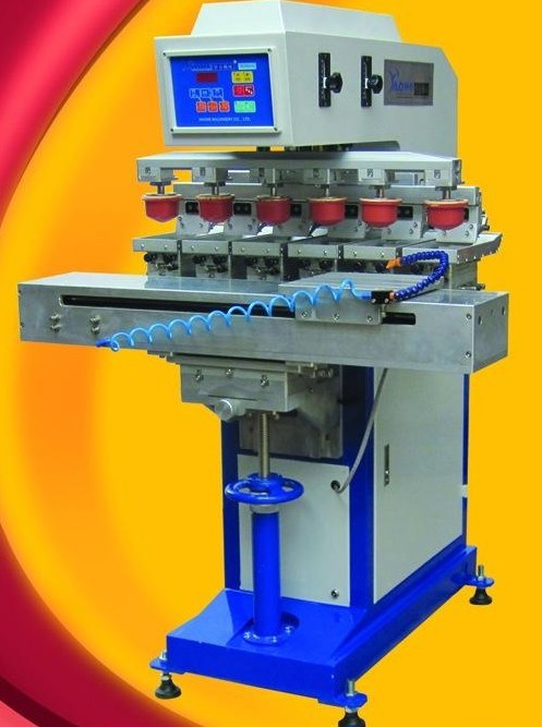 6 color pneumatic pad printer with shuttle system
